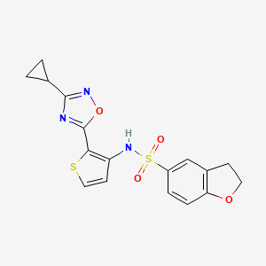 molecular formula C17H15N3O4S2 B2489020 N-[2-(3-cyclopropyl-1,2,4-oxadiazol-5-yl)thiophen-3-yl]-2,3-dihydro-1-benzofuran-5-sulfonamide CAS No. 1705857-82-4