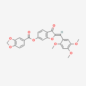 molecular formula C26H20O9 B2489023 (Z)-3-oxo-2-(2,4,5-trimethoxybenzylidene)-2,3-dihydrobenzofuran-6-yl benzo[d][1,3]dioxole-5-carboxylate CAS No. 622800-48-0