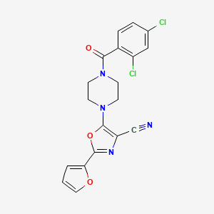 molecular formula C19H14Cl2N4O3 B2489024 5-(4-(2,4-Dichlorobenzoyl)piperazin-1-yl)-2-(furan-2-yl)oxazole-4-carbonitrile CAS No. 903198-41-4