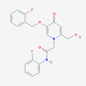 molecular formula C21H18F2N2O4 B2489028 2-(5-((2-fluorobenzyl)oxy)-2-(hydroxymethyl)-4-oxopyridin-1(4H)-yl)-N-(2-fluorophenyl)acetamide CAS No. 941885-49-0