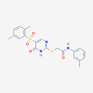 molecular formula C21H21N3O4S2 B2489030 2-((5-((2,5-dimethylphenyl)sulfonyl)-6-oxo-1,6-dihydropyrimidin-2-yl)thio)-N-(m-tolyl)acetamide CAS No. 904578-14-9