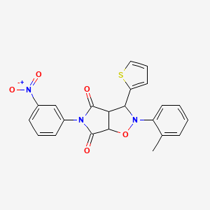 molecular formula C22H17N3O5S B2489033 5-(3-nitrophenyl)-3-(thiophen-2-yl)-2-(o-tolyl)dihydro-2H-pyrrolo[3,4-d]isoxazole-4,6(5H,6aH)-dione CAS No. 433261-69-9