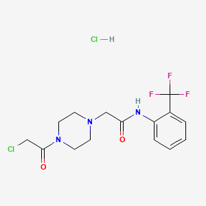 molecular formula C15H18Cl2F3N3O2 B2489035 2-[4-(chloroacetyl)piperazin-1-yl]-N-[2-(trifluoromethyl)phenyl]acetamide hydrochloride CAS No. 1049720-05-9