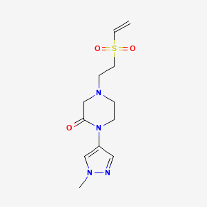 molecular formula C12H18N4O3S B2489036 4-(2-Ethenylsulfonylethyl)-1-(1-methylpyrazol-4-yl)piperazin-2-one CAS No. 2249638-69-3