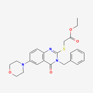 molecular formula C23H25N3O4S B2489065 ethyl 2-{[3-benzyl-6-(morpholin-4-yl)-4-oxo-3,4-dihydroquinazolin-2-yl]sulfanyl}acetate CAS No. 422278-78-2