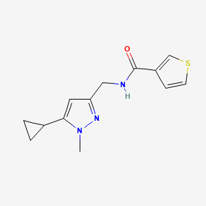 molecular formula C13H15N3OS B2489108 N-((5-cyclopropyl-1-methyl-1H-pyrazol-3-yl)methyl)thiophene-3-carboxamide CAS No. 1448038-31-0