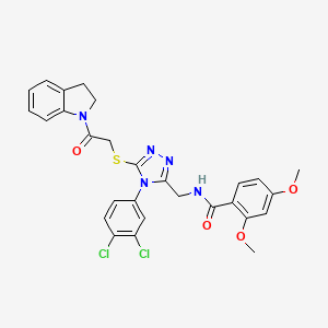 molecular formula C28H25Cl2N5O4S B2489175 N-((4-(3,4-dichlorophenyl)-5-((2-(indolin-1-yl)-2-oxoethyl)thio)-4H-1,2,4-triazol-3-yl)methyl)-2,4-dimethoxybenzamide CAS No. 389071-30-1