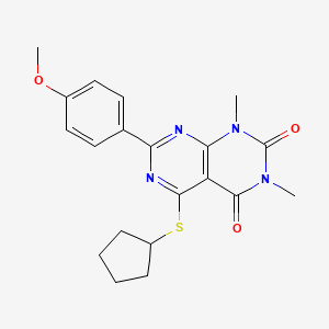 molecular formula C20H22N4O3S B2489201 5-(cyclopentylsulfanyl)-7-(4-methoxyphenyl)-1,3-dimethyl-1H,2H,3H,4H-[1,3]diazino[4,5-d]pyrimidine-2,4-dione CAS No. 852171-50-7