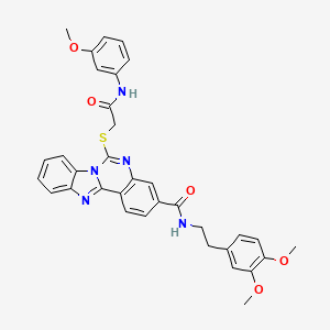 molecular formula C34H31N5O5S B2489206 N-(3,4-dimethoxyphenethyl)-6-((2-((3-methoxyphenyl)amino)-2-oxoethyl)thio)benzo[4,5]imidazo[1,2-c]quinazoline-3-carboxamide CAS No. 443670-86-8