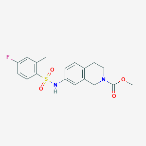 molecular formula C18H19FN2O4S B2489222 methyl 7-(4-fluoro-2-methylbenzenesulfonamido)-1,2,3,4-tetrahydroisoquinoline-2-carboxylate CAS No. 1448075-22-6