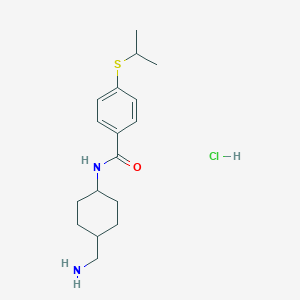 molecular formula C17H27ClN2OS B2489319 N-[4-(Aminomethyl)cyclohexyl]-4-propan-2-ylsulfanylbenzamide;hydrochloride CAS No. 2490432-18-1