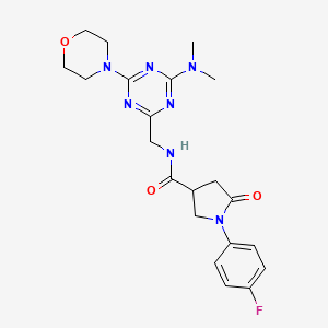 molecular formula C21H26FN7O3 B2489346 N-((4-(dimethylamino)-6-morpholino-1,3,5-triazin-2-yl)methyl)-1-(4-fluorophenyl)-5-oxopyrrolidine-3-carboxamide CAS No. 2034543-14-9
