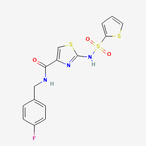 molecular formula C15H12FN3O3S3 B2489349 N-(4-fluorobenzyl)-2-(thiophene-2-sulfonamido)thiazole-4-carboxamide CAS No. 1021124-36-6