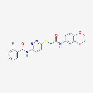 N-(6-((2-((2,3-dihydrobenzo[b][1,4]dioxin-6-yl)amino)-2-oxoethyl)thio)pyridazin-3-yl)-2-fluorobenzamide