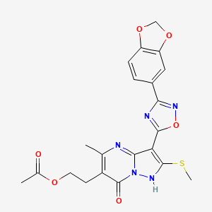 2-(3-(3-(Benzo[d][1,3]dioxol-5-yl)-1,2,4-oxadiazol-5-yl)-5-methyl-2-(methylthio)-7-oxo-4,7-dihydropyrazolo[1,5-a]pyrimidin-6-yl)ethyl acetate