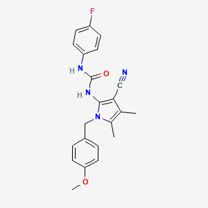 molecular formula C22H21FN4O2 B2489451 N-[3-cyano-1-(4-methoxybenzyl)-4,5-dimethyl-1H-pyrrol-2-yl]-N'-(4-fluorophenyl)urea CAS No. 866038-95-1