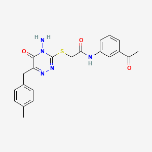 molecular formula C21H21N5O3S B2489472 N-(3-acetylphenyl)-2-((4-amino-6-(4-methylbenzyl)-5-oxo-4,5-dihydro-1,2,4-triazin-3-yl)thio)acetamide CAS No. 896166-59-9
