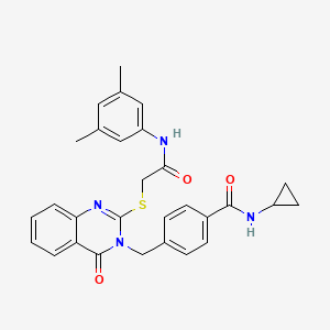 molecular formula C29H28N4O3S B2489487 N-cyclopropyl-4-{[2-({[(3,5-dimethylphenyl)carbamoyl]methyl}sulfanyl)-4-oxo-3,4-dihydroquinazolin-3-yl]methyl}benzamide CAS No. 1115433-65-2