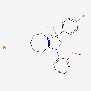 molecular formula C21H24Br2N2O2 B2489495 3-(4-bromophenyl)-3-hydroxy-1-(2-methoxyphenyl)-3,5,6,7,8,9-hexahydro-2H-imidazo[1,2-a]azepin-1-ium bromide CAS No. 1101776-40-2