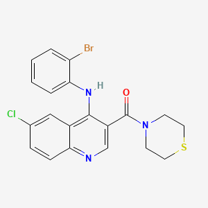 molecular formula C20H17BrClN3OS B2489511 N-(2-BROMOPHENYL)-6-CHLORO-3-(THIOMORPHOLINE-4-CARBONYL)QUINOLIN-4-AMINE CAS No. 1359452-08-6
