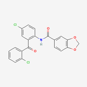 molecular formula C21H13Cl2NO4 B2489530 N-(4-chloro-2-(2-chlorobenzoyl)phenyl)benzo[d][1,3]dioxole-5-carboxamide CAS No. 922085-27-6