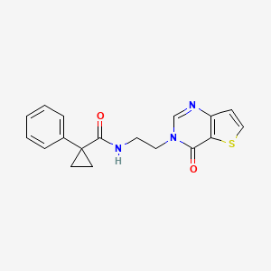 molecular formula C18H17N3O2S B2489548 N-(2-(4-oxothieno[3,2-d]pyrimidin-3(4H)-yl)ethyl)-1-phenylcyclopropanecarboxamide CAS No. 2034263-85-7