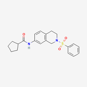 molecular formula C21H24N2O3S B2489588 N-(2-(phenylsulfonyl)-1,2,3,4-tetrahydroisoquinolin-7-yl)cyclopentanecarboxamide CAS No. 954612-89-6