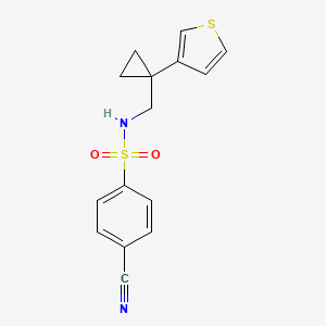 molecular formula C15H14N2O2S2 B2489604 4-cyano-N-{[1-(thiophen-3-yl)cyclopropyl]methyl}benzene-1-sulfonamide CAS No. 2415565-93-2