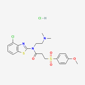 molecular formula C21H25Cl2N3O4S2 B2489620 N-(4-CHLORO-1,3-BENZOTHIAZOL-2-YL)-N-[2-(DIMETHYLAMINO)ETHYL]-3-(4-METHOXYBENZENESULFONYL)PROPANAMIDE HYDROCHLORIDE CAS No. 1216848-70-2