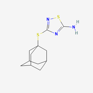 molecular formula C12H17N3S2 B2489631 3-(Adamantan-1-ylsulfanyl)-[1,2,4]thiadiazol-5-ylamine CAS No. 727676-30-4