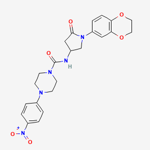 molecular formula C23H25N5O6 B2489676 N-[1-(2,3-dihydro-1,4-benzodioxin-6-yl)-5-oxopyrrolidin-3-yl]-4-(4-nitrophenyl)piperazine-1-carboxamide CAS No. 891115-14-3