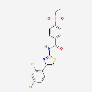 molecular formula C18H14Cl2N2O3S2 B2489790 N-(4-(2,4-dichlorophenyl)thiazol-2-yl)-4-(ethylsulfonyl)benzamide CAS No. 941999-04-8