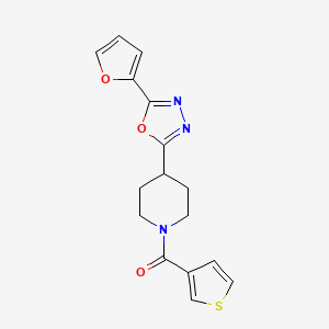 molecular formula C16H15N3O3S B2489799 4-[5-(furan-2-yl)-1,3,4-oxadiazol-2-yl]-1-(thiophene-3-carbonyl)piperidine CAS No. 1210318-22-1