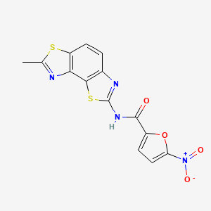 molecular formula C14H8N4O4S2 B2489809 N-{11-methyl-3,10-dithia-5,12-diazatricyclo[7.3.0.0^{2,6}]dodeca-1(9),2(6),4,7,11-pentaen-4-yl}-5-nitrofuran-2-carboxamide CAS No. 476642-14-5