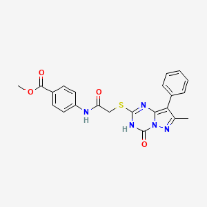 molecular formula C22H19N5O4S B2489815 Methyl 4-(2-((7-methyl-4-oxo-8-phenyl-3,4-dihydropyrazolo[1,5-a][1,3,5]triazin-2-yl)thio)acetamido)benzoate CAS No. 946370-83-8