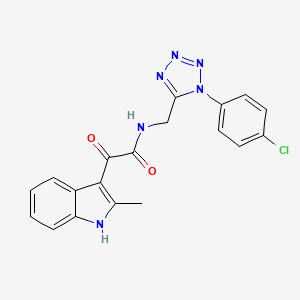 molecular formula C19H15ClN6O2 B2489834 N-((1-(4-chlorophenyl)-1H-tetrazol-5-yl)methyl)-2-(2-methyl-1H-indol-3-yl)-2-oxoacetamide CAS No. 897623-27-7