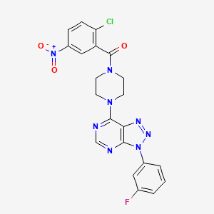 molecular formula C21H16ClFN8O3 B2489837 (2-chloro-5-nitrophenyl)(4-(3-(3-fluorophenyl)-3H-[1,2,3]triazolo[4,5-d]pyrimidin-7-yl)piperazin-1-yl)methanone CAS No. 941978-70-7