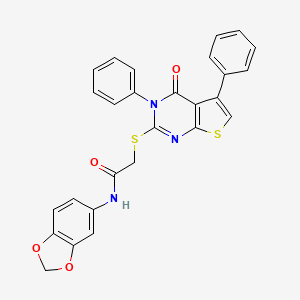 molecular formula C27H19N3O4S2 B2489926 N-(2H-1,3-benzodioxol-5-yl)-2-({4-oxo-3,5-diphenyl-3H,4H-thieno[2,3-d]pyrimidin-2-yl}sulfanyl)acetamide CAS No. 328108-53-8