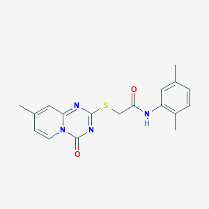 molecular formula C18H18N4O2S B2489947 N-(2,5-dimethylphenyl)-2-({8-methyl-4-oxo-4H-pyrido[1,2-a][1,3,5]triazin-2-yl}sulfanyl)acetamide CAS No. 896329-04-7