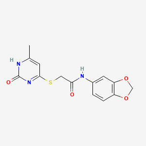 molecular formula C14H13N3O4S B2489969 N-(2H-1,3-benzodioxol-5-yl)-2-[(6-methyl-2-oxo-1,2-dihydropyrimidin-4-yl)sulfanyl]acetamide CAS No. 905691-69-2