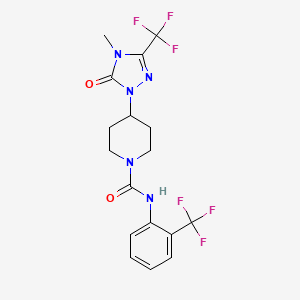 molecular formula C17H17F6N5O2 B2489984 4-(4-methyl-5-oxo-3-(trifluoromethyl)-4,5-dihydro-1H-1,2,4-triazol-1-yl)-N-(2-(trifluoromethyl)phenyl)piperidine-1-carboxamide CAS No. 2034283-00-4