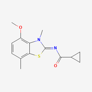 molecular formula C14H16N2O2S B2490147 N-[(2Z)-4-methoxy-3,7-dimethyl-2,3-dihydro-1,3-benzothiazol-2-ylidene]cyclopropanecarboxamide CAS No. 868370-08-5