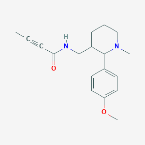 molecular formula C18H24N2O2 B2490148 N-[[2-(4-Methoxyphenyl)-1-methylpiperidin-3-yl]methyl]but-2-ynamide CAS No. 2411217-08-6