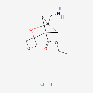 molecular formula C11H18ClNO4 B2490168 ethyl 4-(aminomethyl)-3-oxaspiro[bicyclo[2.1.1]hexane-2,3'-oxetane]-1-carboxylate hydrochloride CAS No. 2490400-46-7