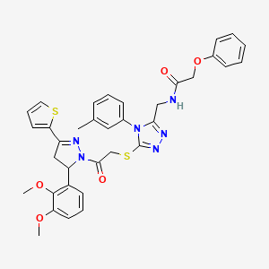 molecular formula C35H34N6O5S2 B2490178 N-{[5-({2-[5-(2,3-dimethoxyphenyl)-3-(thiophen-2-yl)-4,5-dihydro-1H-pyrazol-1-yl]-2-oxoethyl}sulfanyl)-4-(3-methylphenyl)-4H-1,2,4-triazol-3-yl]methyl}-2-phenoxyacetamide CAS No. 393585-50-7