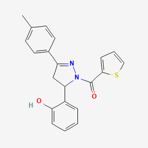 molecular formula C21H18N2O2S B2490217 2-[3-(4-methylphenyl)-1-(thiophene-2-carbonyl)-4,5-dihydro-1H-pyrazol-5-yl]phenol CAS No. 868155-48-0