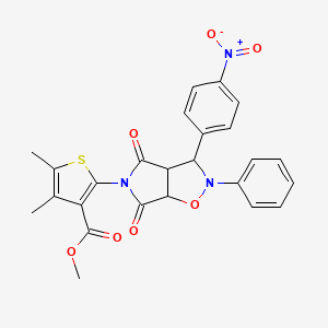 molecular formula C25H21N3O7S B2490230 methyl 4,5-dimethyl-2-[3-(4-nitrophenyl)-4,6-dioxo-2-phenyl-hexahydro-2H-pyrrolo[3,4-d][1,2]oxazol-5-yl]thiophene-3-carboxylate CAS No. 1005108-66-6