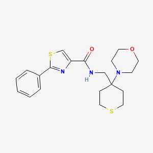 molecular formula C20H25N3O2S2 B2490232 N-{[4-(morpholin-4-yl)thian-4-yl]methyl}-2-phenyl-1,3-thiazole-4-carboxamide CAS No. 2380068-27-7
