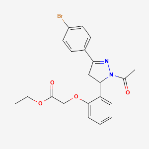molecular formula C21H21BrN2O4 B2490272 ethyl 2-{2-[1-acetyl-3-(4-bromophenyl)-4,5-dihydro-1H-pyrazol-5-yl]phenoxy}acetate CAS No. 868212-15-1
