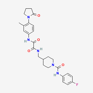 molecular formula C26H30FN5O4 B2490298 N'-({1-[(4-fluorophenyl)carbamoyl]piperidin-4-yl}methyl)-N-[3-methyl-4-(2-oxopyrrolidin-1-yl)phenyl]ethanediamide CAS No. 1286718-74-8